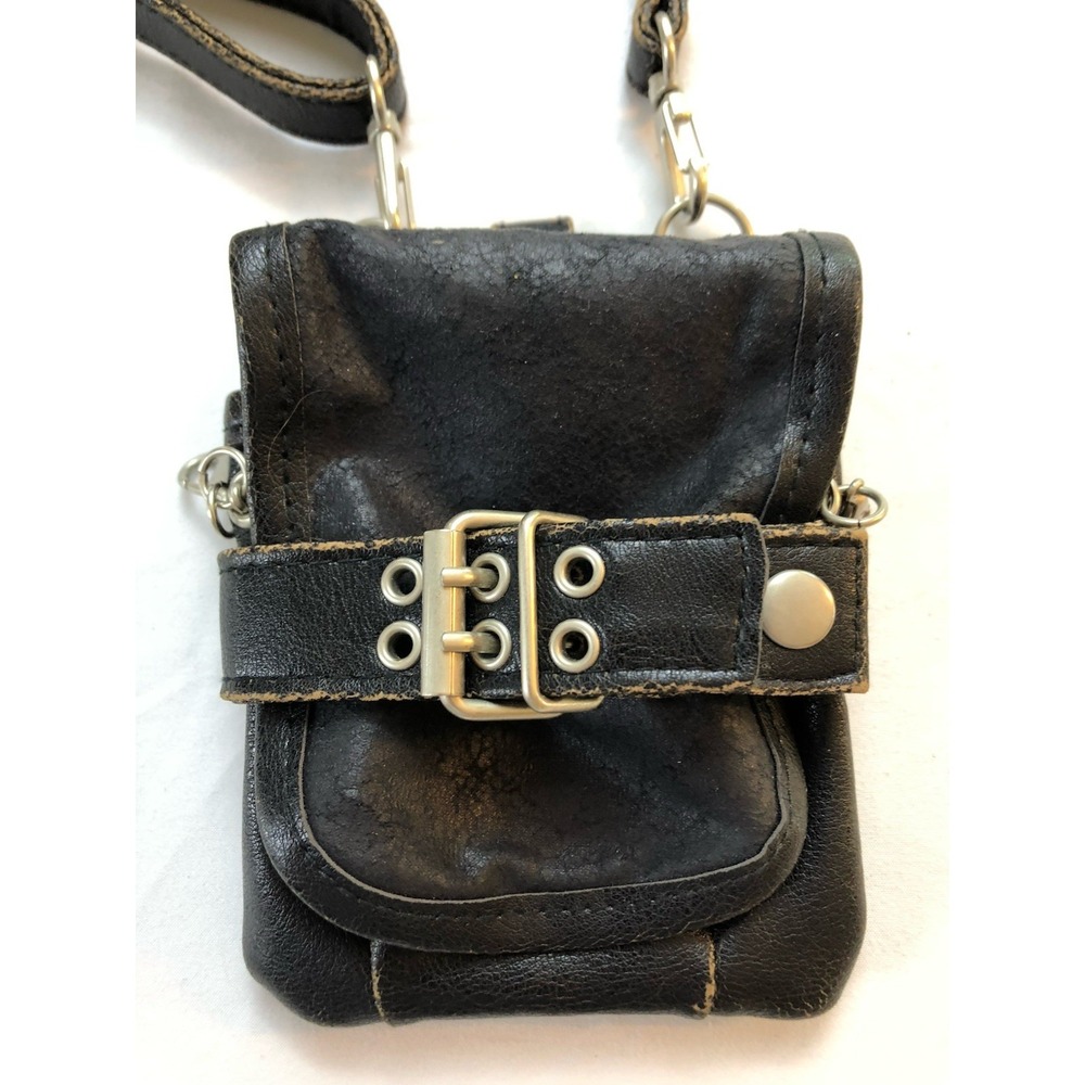 Vintage Sacchetto by TokyoBoy Black Leather Cell Phone Crossbody Utility Bag - Picture 2 of 6